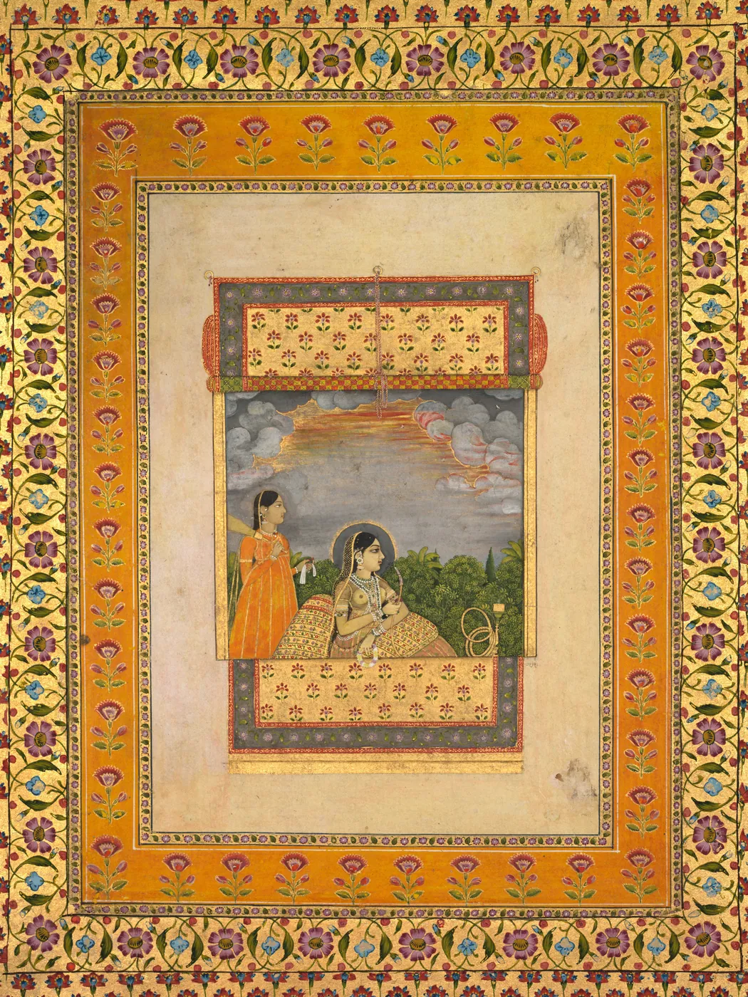 Princess and Attendant in Trompe l’Oeil Window by Aqil Khan, c. 1765
